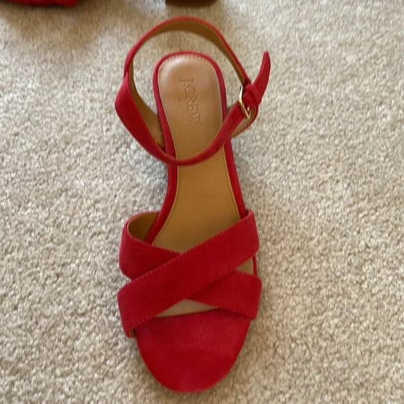 J.Crew Factory Red Strappy Sandals With Imitation Wood Heel Size 8 - Picture 3 of 8